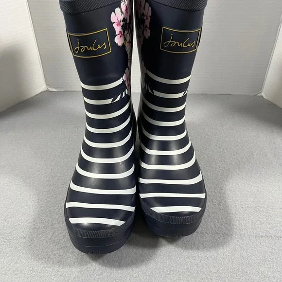 Joules Molly Welly Rain Boots Navy White Stripe Floral Buckle Women US 7 EU 38 - Picture 12 of 12